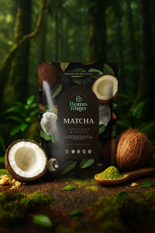 Matcha gėrimas su kokosu ir grybais 200g / 400g / 600g
